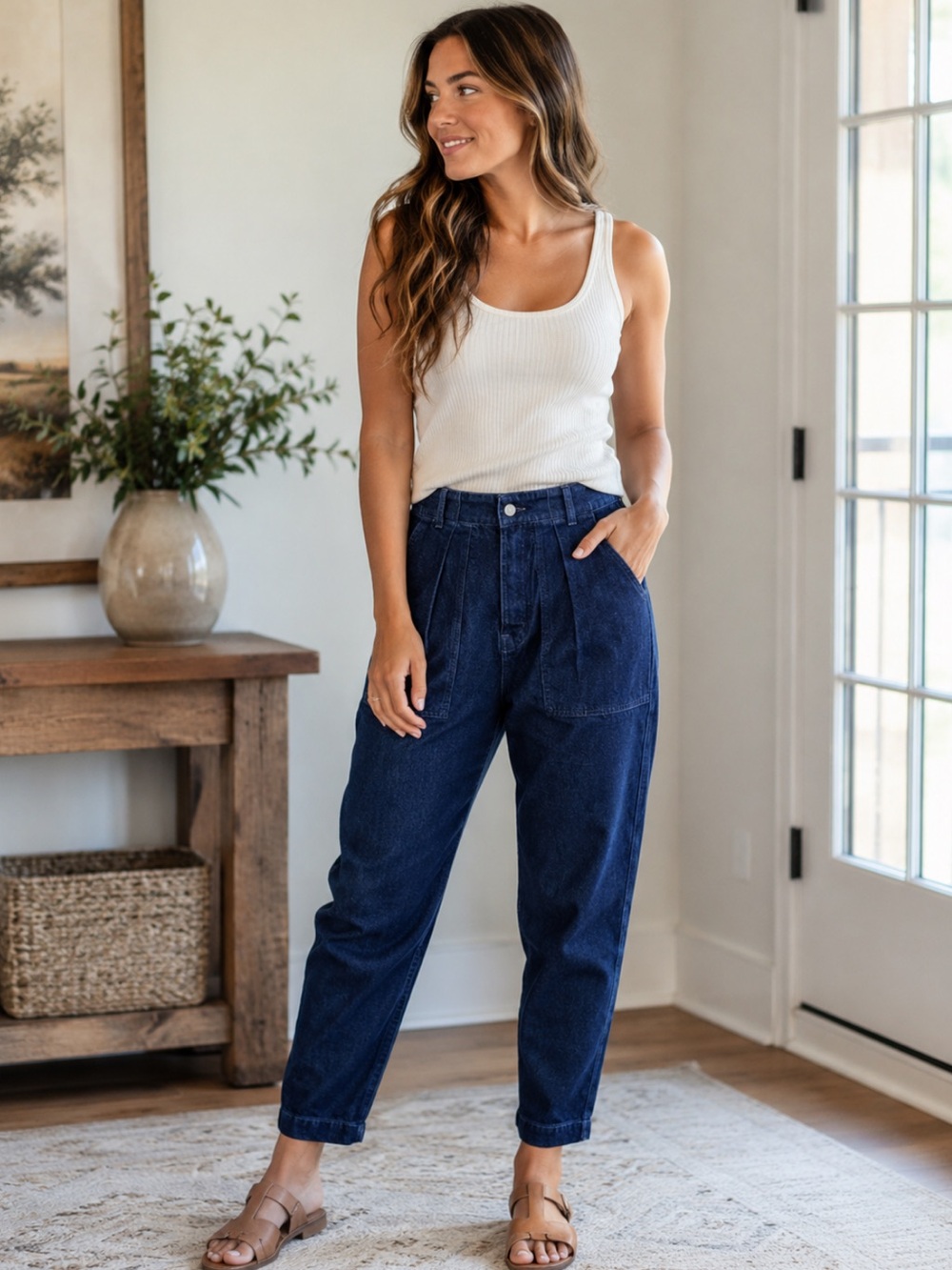 NWT Sundry Women’s High Rise Pleated Military Pocket Dark Wash Jeans